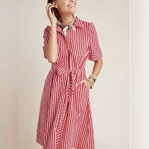 Maeve red & white striped shirt dress